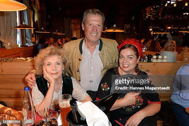Ilse Neubauer, Hansi Kraus and Petra Perle attend the 'Radio Gong Wiesn' as part of the Oktoberfest beer festival at Weinzelt at Theresienwiese on...