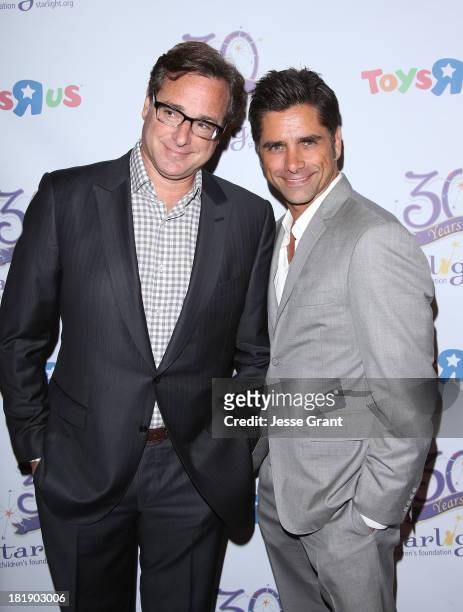 Actors Bob Saget and John Stamos attend The Starlight Children's Foundation's 30th Anniversary Gala at the Skirball Cultural Center on September 25,...