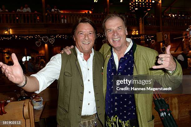 Georg Dingler and actor Wolfgang Fierek attend the 'Radio Gong Wiesn' as part of the Oktoberfest beer festival at Weinzelt at Theresienwiese on...