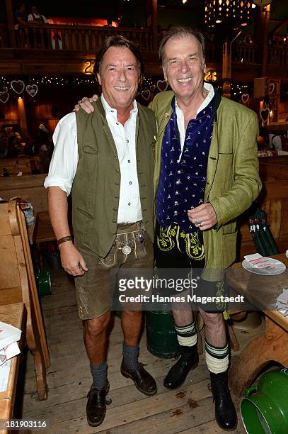 Georg Dingler and actor Wolfgang Fierek attend the 'Radio Gong Wiesn' as part of the Oktoberfest beer festival at Weinzelt at Theresienwiese on...