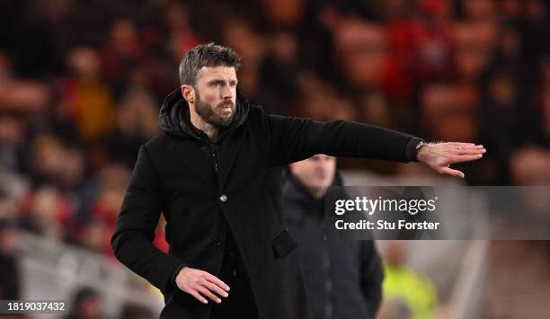 Middlesbrough coach Michael Carrick reacts on the touchline during the Sky Bet Championship match between Middlesbrough and Preston North End at...