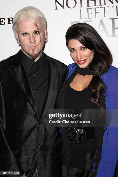 Musician John 5 and wife Rita Lowery arrive at the Los Angeles premiere of "Nothing Left to Fear" at ArcLight Hollywood on September 25, 2013 in...