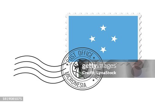Micronesia postage stamp. Postcard vector illustration with Micronesian national flag isolated on white background. Micronesia postage stamp. Postcard vector illustration with Micronesian national flag isolated on white background.