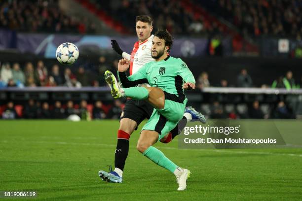 Mario Hermoso of Atletico Madrid scores the team's second goal during the UEFA Champions League Group E match between Feyenoord Rotterdam and Club...