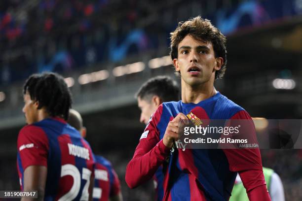 Joao Felix of FC Barcelona celebrates after scoring the team's second goal during the UEFA Champions League match between FC Barcelona and FC Porto...