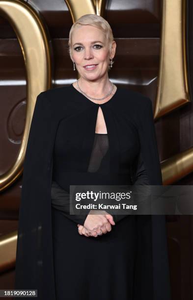 Olivia Colman arrives at the "Wonka" World Premiere at The Royal Festival Hall on November 28, 2023 in London, England.