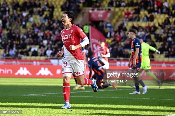 Takumi MINAMINO during the Ligue 1 Uber Eats match between Association Sportive de Monaco Football Club and Montpellier Herault Sport Club at Stade...