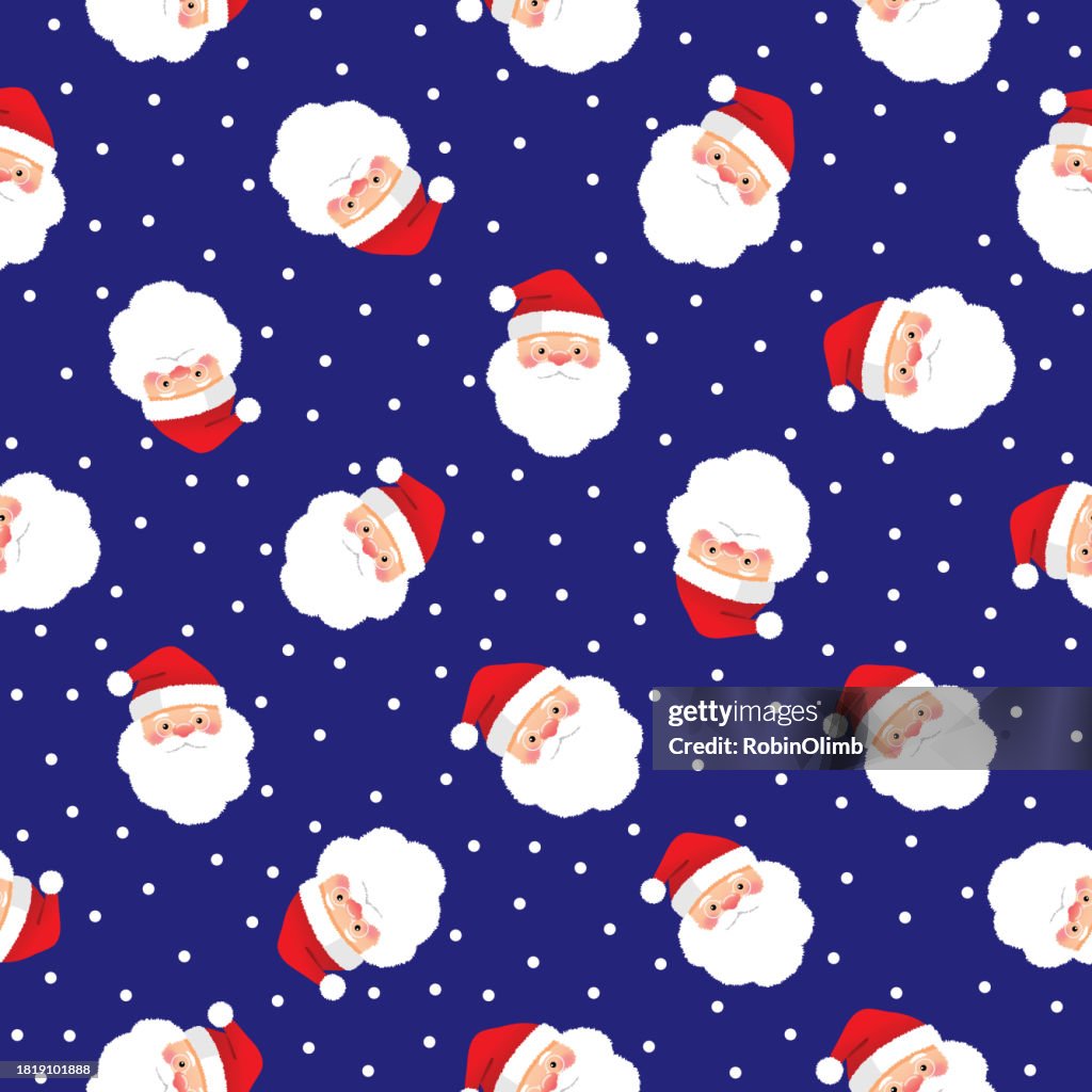 Cute Fuzzy Santa Claus Faces Seamless Pattern High-Res Vector Graphic ...