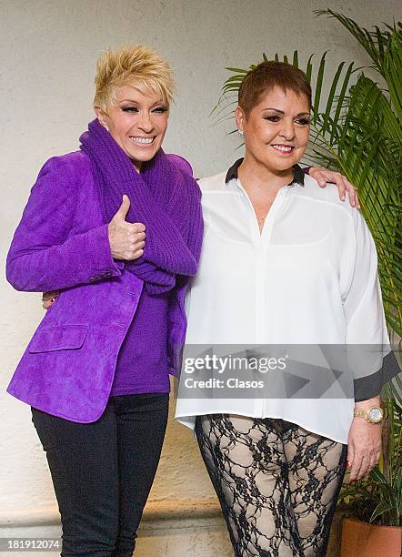 Mexican singers Yuri and Lupita Dalessio attend a press conference to announce their next concert on September 25, 2013 in Mexico City, Mexico.