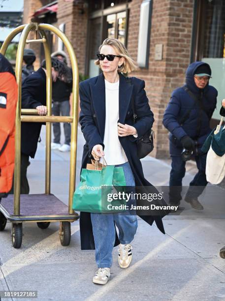 Carey Mulligan is seen on the streets of Manhattan on November 28, 2023 in New York City.