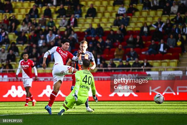 Takumi MINAMINO of Monaco during the Ligue 1 Uber Eats match between Association Sportive de Monaco Football Club and Montpellier Herault Sport Club...