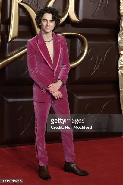 Timothee Chalamet attends the "Wonka" World Premiere at The Royal Festival Hall on November 28, 2023 in London, England.