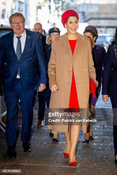 Queen Maxima of The Netherlands attends the 15th anniversary of the foundation It Starts With Language in the Library Rotterdam on November 28, 2023...