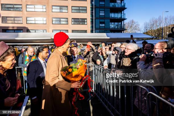 Queen Maxima of The Netherlands attends the 15th anniversary of the foundation It Starts With Language in the Library Rotterdam on November 28, 2023...