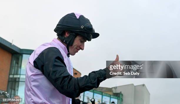 Meath , Ireland - 3 December 2023; Jockey Jack Kennedy after riding Teahupoo to victory in the Bar One Racing Hatton's Grace Hurdle during day two of...
