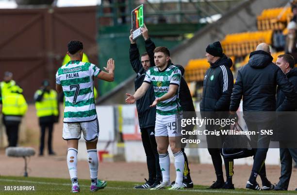 Celtic's Luis Palma goes off injured as he is replaced by James Forrest during a cinch Premiership match between St Johnstone and Celtic at McDiarmid...