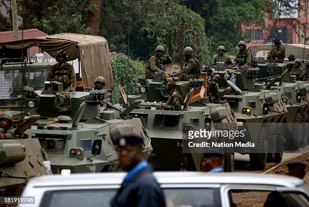Officers leave the Westgate Mall on September 25, 2013 in Nairobi, Kenya. The Mall was hit with a terrorist attack on Saturday, 10-15 gunmen from the...