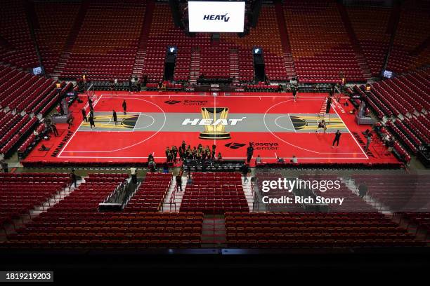 General view of the court prior to an NBA In-Season Tournament game between the Miami Heat and the Milwaukee Bucks at Kaseya Center on November 28,...