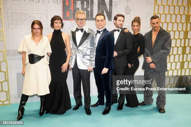 Itziar Ituño, Michelle Jenner, Tristan Ulloa, Pedro Alonso, Julio Peña, Begoña Vargas and Joel Sanchez pose at the photocall for the premiere of...
