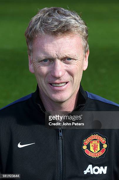 Manager David Moyes of Manchester Unted poses at the annual club photocall at Old Trafford on September 26, 2013 in Manchester, England.