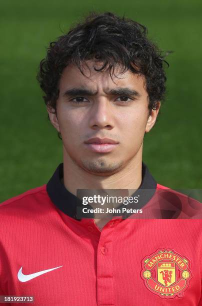 Fabio da Silva of Manchester United poses at the annual club photocall at Old Trafford on September 26, 2013 in Manchester, England.