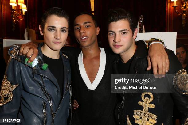 Harry Brant, Olivier Rousteing and Peter Brant Jr attend the Balmain show as part of the Paris Fashion Week Womenswear Spring/Summer 2014 on...