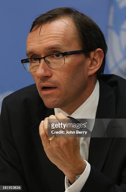 Espen Barth Eide, Minister for Foreign Affairs of Norway attends the 68th session of the United Nations General Assembly on September 25, 2013 in New...