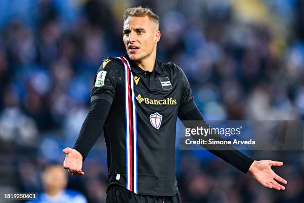 Manuel De Luca of Sampdoria reacts with disappointment during the Serie B match between Brescia and UC Sampdoria at Stadio Mario Rigamonti on...