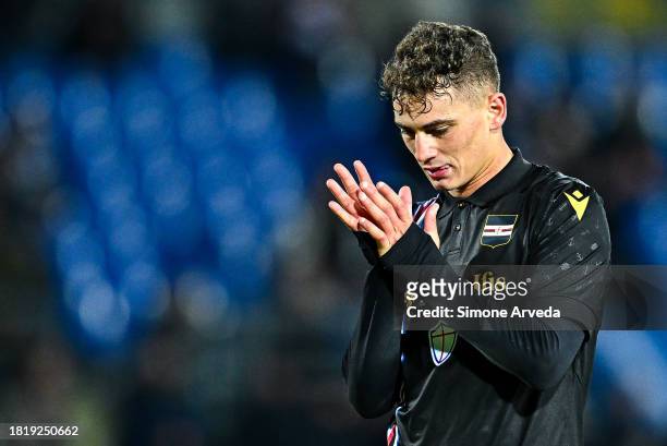 Sebastiano Esposito of Sampdoria reacts with disappointment during the Serie B match between Brescia and UC Sampdoria at Stadio Mario Rigamonti on...