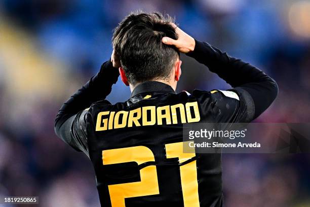 Simone Giordano of Sampdoria reacts with disappointment during the Serie B match between Brescia and UC Sampdoria at Stadio Mario Rigamonti on...