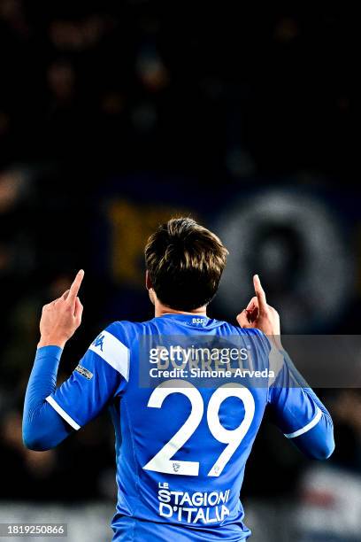 Gennaro Borrelli of Brescia celebrates after scoring a goal during the Serie B match between Brescia and UC Sampdoria at Stadio Mario Rigamonti on...