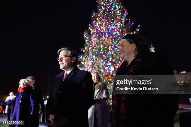 Speaker of the House Mike Johnson attends the lighting ceremony for the Capitol Christmas Tree on the West Front of the U.S. Capitol on November 28,...