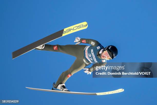 Ingvild Synnoeve Midtskogen of Norway competes during the FIS World Cup Ski Jumping Women Individual HS140 on December 3, 2023 in Lillehammer, Norway.