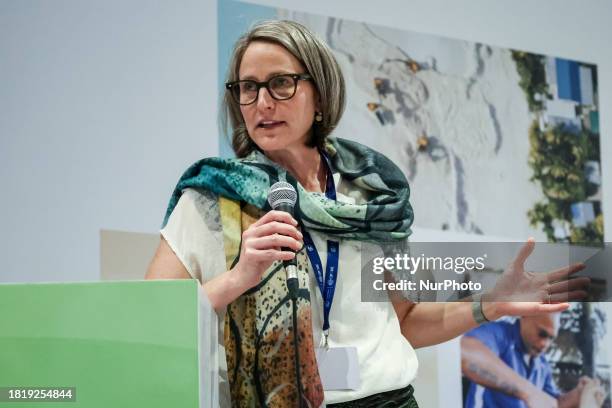 Australia Ambassador for Climate Change, Kristin Tilley, speaks during a discussion panel in Alliance of Slamm Iceland States Pavilion during the...