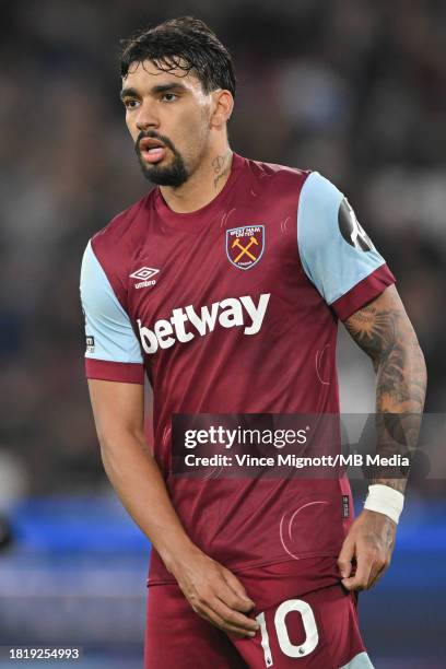 Lucas Paqueta of West Ham United during the Premier League match between West Ham United and Crystal Palace at London Stadium on December 3, 2023 in...