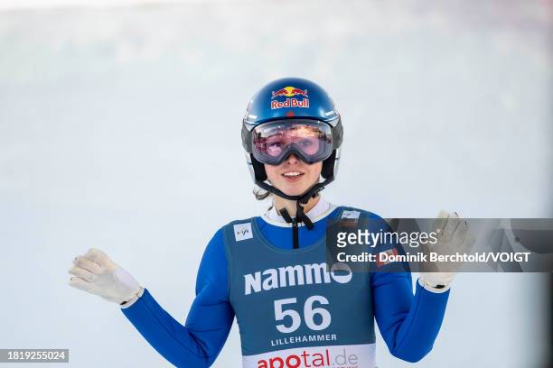 Alexandria Loutitt of Canada looks on during the FIS World Cup Ski Jumping Women Individual HS140 on December 3, 2023 in Lillehammer, Norway.