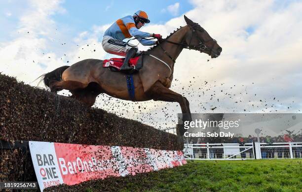 Meath , Ireland - 3 December 2023; Letsbeclearaboutit, with Keith Donoghue up, during the Bar One Racing Drinmore Novice Steeplechase on day two of...