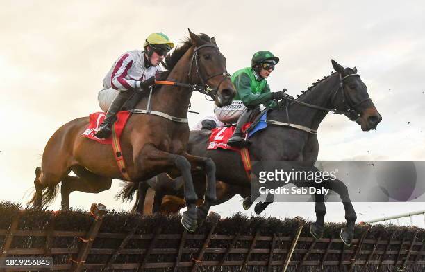 Meath , Ireland - 3 December 2023; Buddy One, left, with Jack Gilligan up, and Impaire Et Passe, right, with Paul Townend up, during the Bar One...