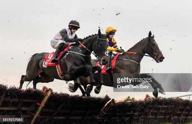 Meath , Ireland - 3 December 2023; Foxy Girl, left, with Rachael Blackmore up, and Conyers Hill, right, with Sean O'Keeffe up, during the Bar One...