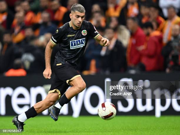 Oguz Aydin of Corendon Alanyaspor during the Turkish superlig match between Galatasaray and Alanyaspor at the Rams Global Stadium on November 25 in...