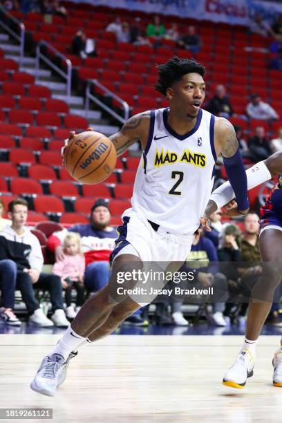 Elfrid Payton of the Indiana Mad Ants handles the ball during the game against the Iowa Wolves during an NBA G-League game on December 3, 2023 at the...