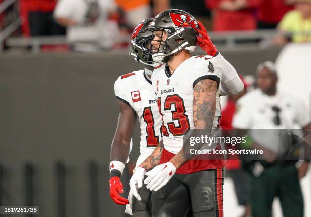 Tampa Bay Buccaneers wide receiver Mike Evans celebrates scoring a touchdown during the NFL Football match between the Tampa Bay Bucs and Carolina...