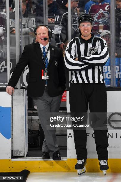 Neil Slawson NHL Off-Ice Official looks on prior to the game between the Colorado Avalanche and the Los Angeles Kings at Crypto.com Arena on December...