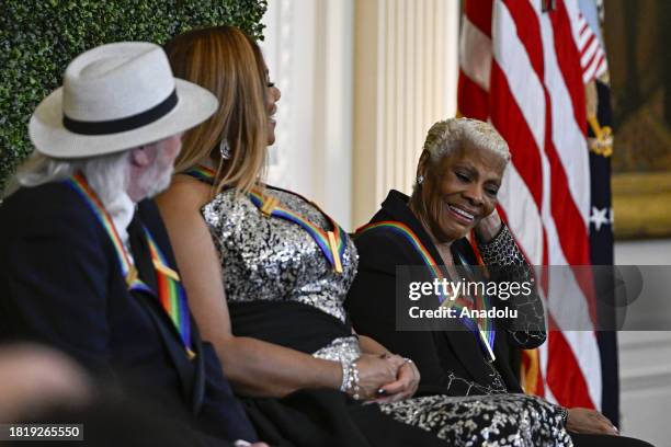 Singer-songwriter Barry Gibb , rapper and actress Queen Latifah , and American singer and actress Dionne Warwick attend the 2023 Kennedy Center...