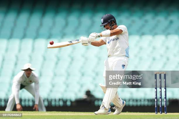 Ollie Davies of New South Wales bats during the Sheffield Shield match between New South Wales and Tasmania at SCG, on November 29 in Sydney,...