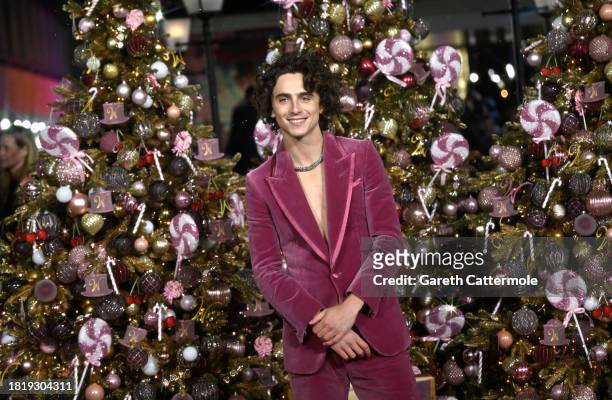 Timothee Chalamet attends the Warner Bros. Pictures world premiere of "Wonka" at The Royal Festival Hall on November 28, 2023 in London, England.