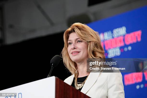 Irina Pavlova, President, ONEXIM Sports and Entertainment Holding USA, speaks at a press conference announcing that New York City will be the host of...