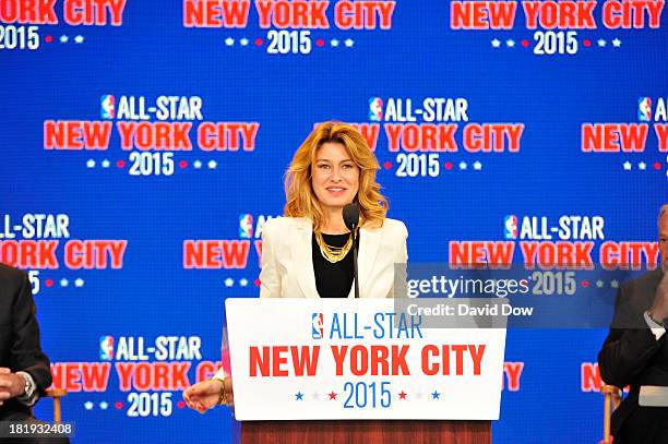 Irina Pavlova, President, ONEXIM Sports and Entertainment Holding USA, speaks at a press conference announcing that New York City will be the host of...