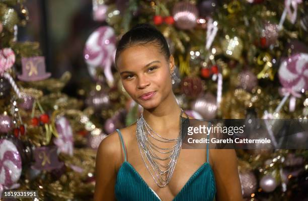 Indeyarna Donaldson-Holness attends the Warner Bros. Pictures world premiere of "Wonka" at The Royal Festival Hall on November 28, 2023 in London,...