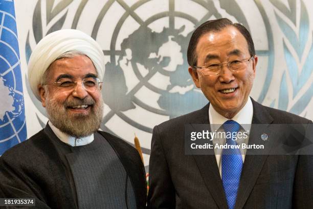 Iranian President Hassan Rouhani , meets with United Nations Secretary General Ban Ki-moon on the sidelines of the United Nations General Assembly on...